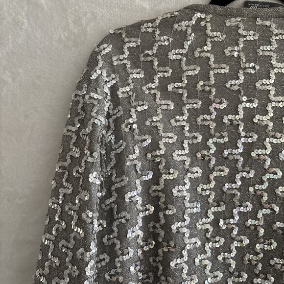Vintage Edith Flagg California Sequin Jacket Open Front Silver Sequins Disco - Picture 13 of 14